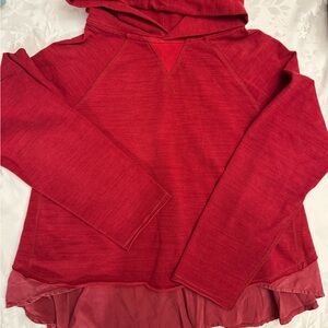 Lululemon mixed material Red Hooded sweatshirt with silky draped back.  Size M